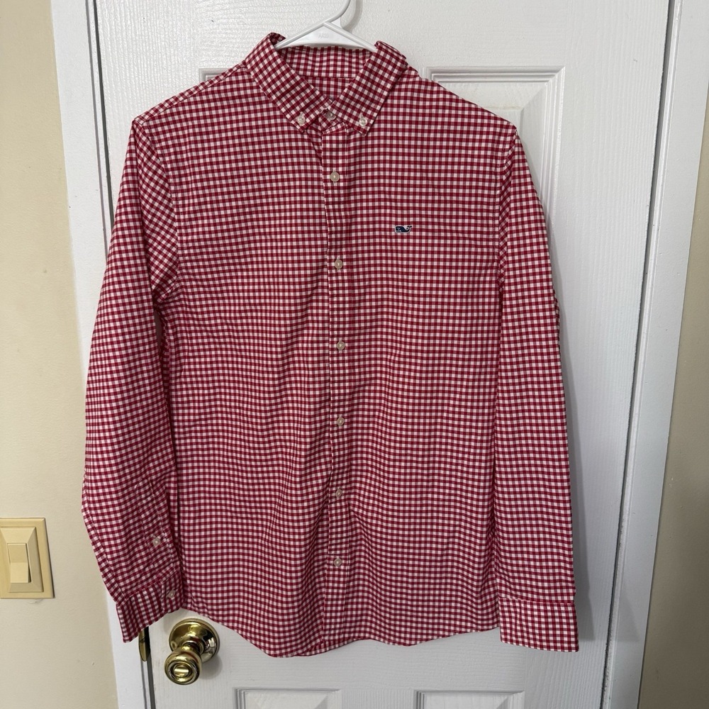 Vineyard Vines Youth Boys Large Red Gingham Check OTG Brrr Performance